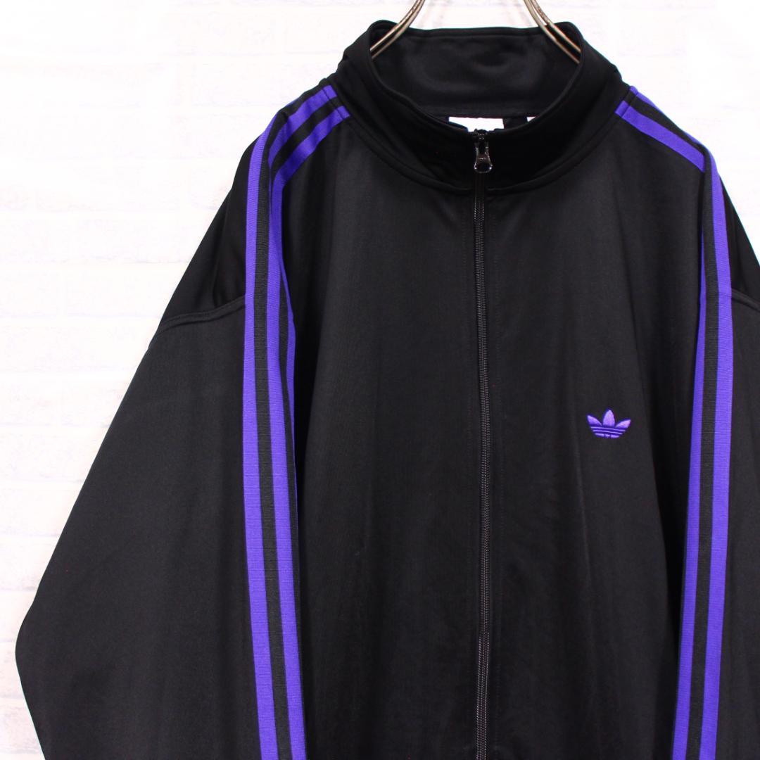 2XL adidas トレフォイル ロゴ 刺繍 ジャージ アディダス 黒 紫