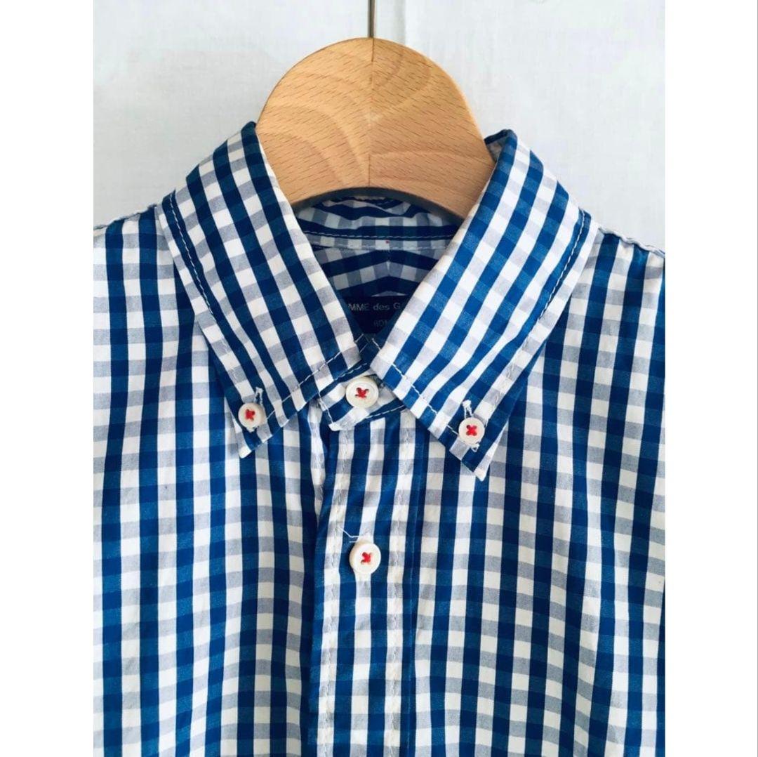 Comme des garcon homme ギンガム シャツ 青 白 BD