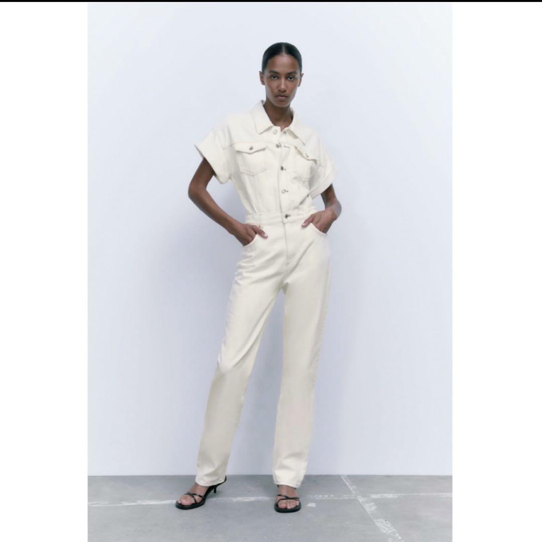 ZARA ザラ　ホワイトデニム　オールインワン　サロペット　つなぎ　お洒落