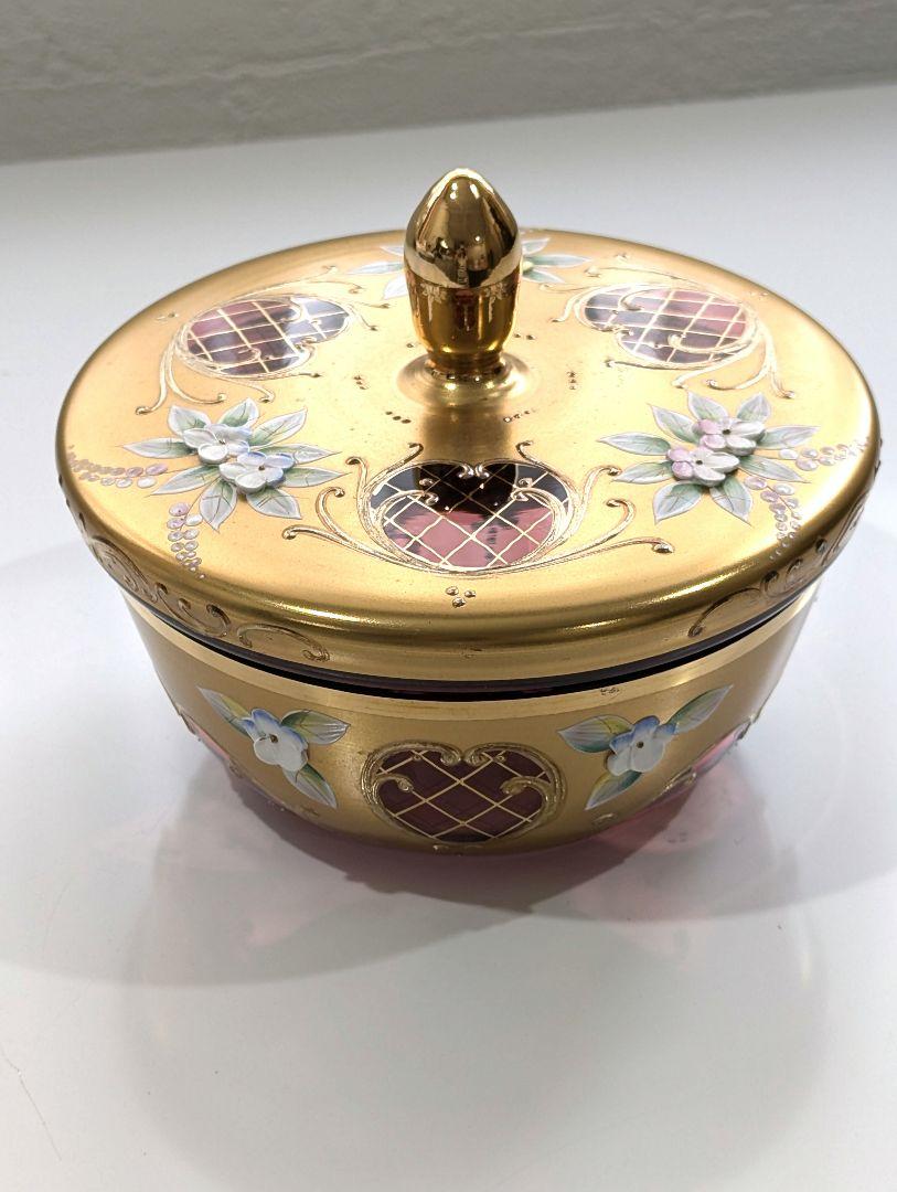 ベネチアンガラス　金彩　キャンディポット　アンティーク　ガラス工芸品