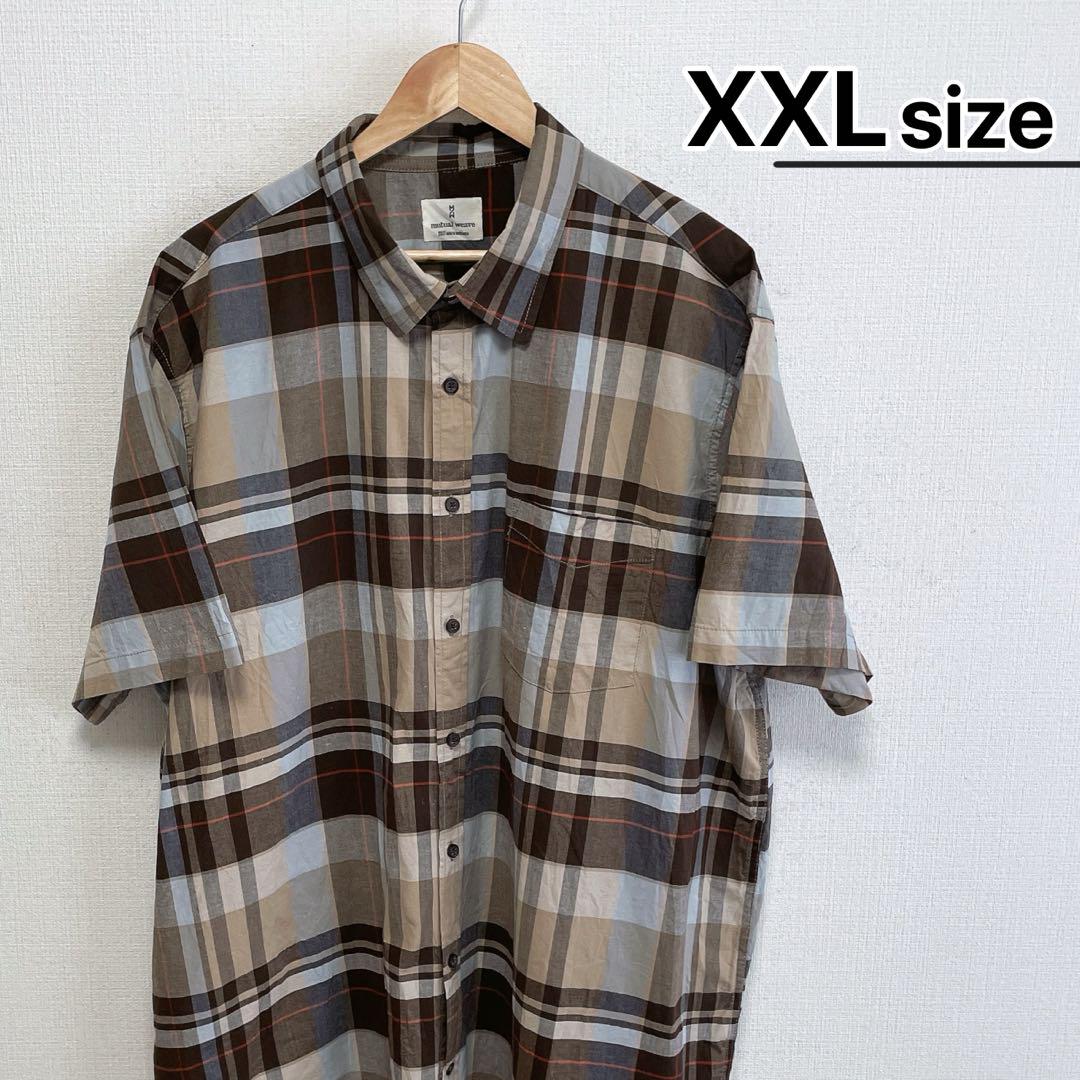USA古着　半袖シャツ　2XLT　ブラウン　チェック柄　J.C.Penny