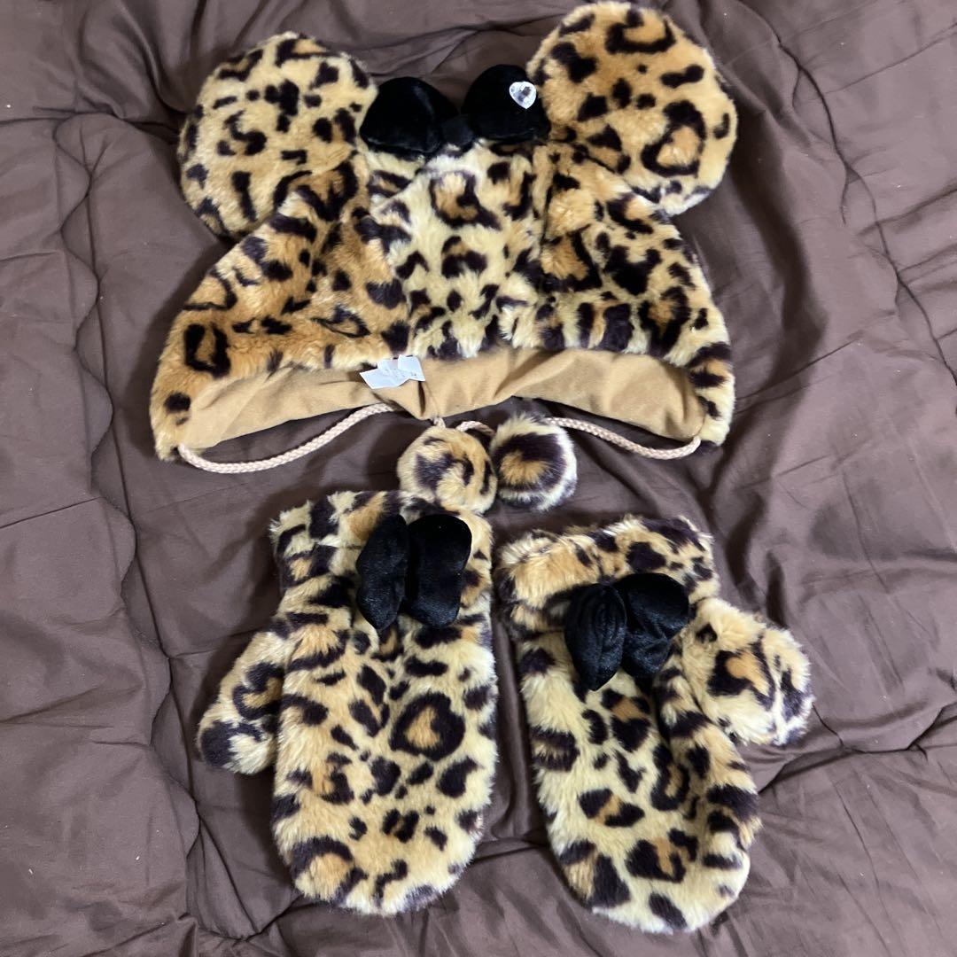 ミニー　モコモコ　ヒョウ柄　帽子　手袋　ディズニー ミニー モコモコ ヒョウ柄 帽子 手袋 ディズニー