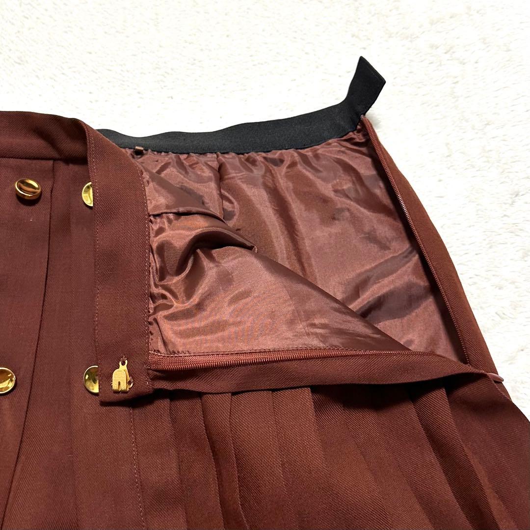 MUVEIL プリーツ レース フロントボタン ロングスカート ブラウン 38