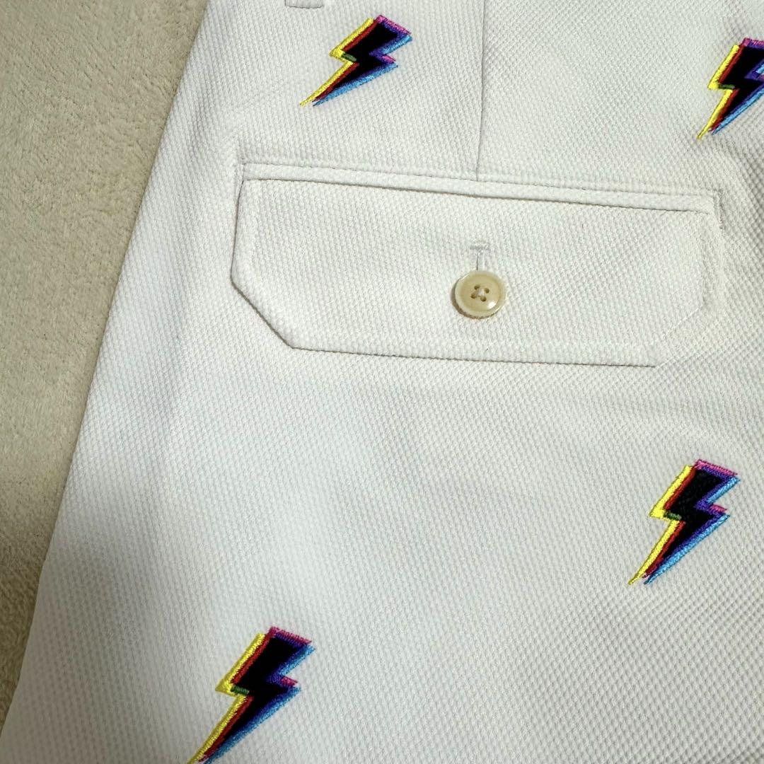 新品 タグ付き パーリーゲイツ 稲妻柄 ホワイト ショートパンツ