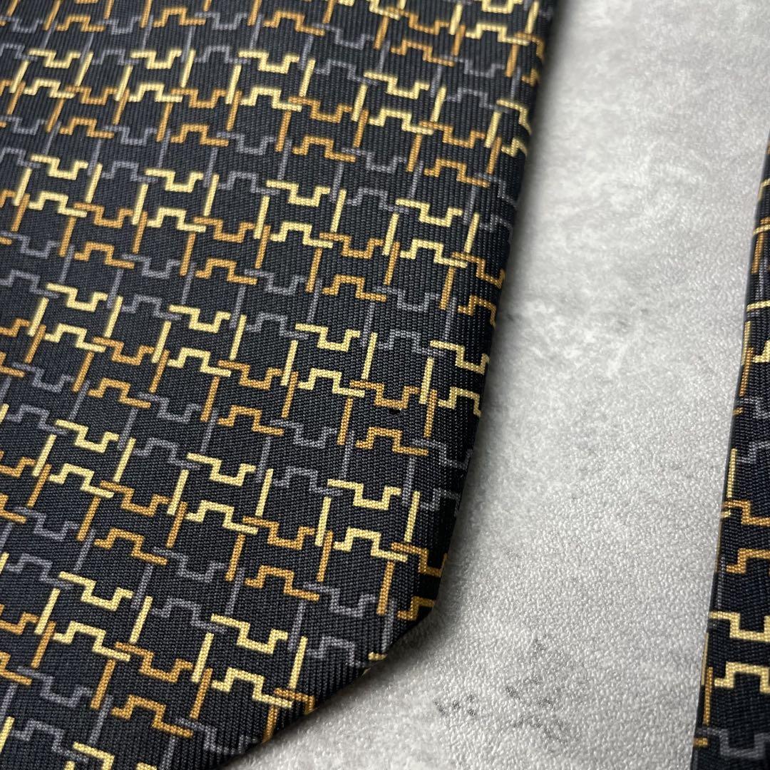 美品 HERMES エルメス H柄 総柄 ネクタイ ブラック 黒