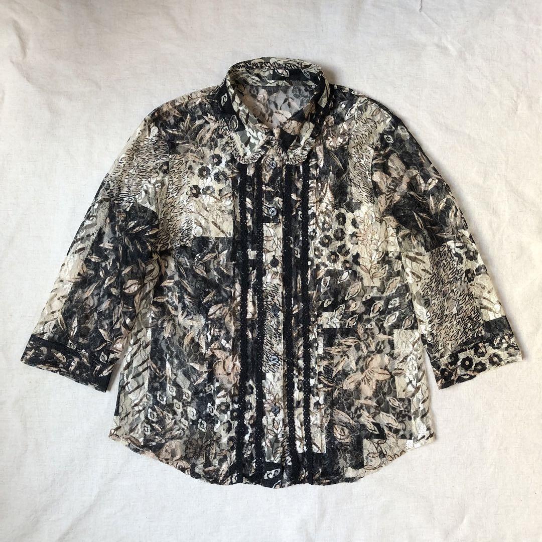 ヴィンテージレース シャツ ブラウス フリルカラー vintage 古着