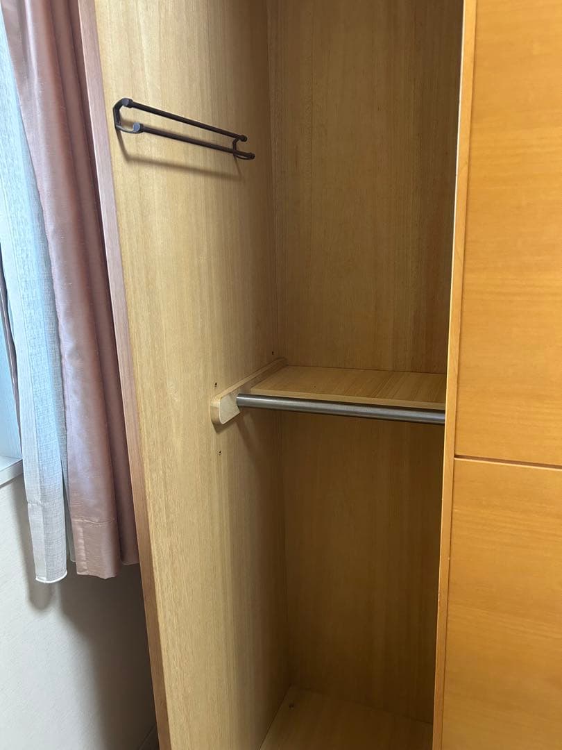 ミラー付き木製ワードローブ/洋服ダンス/クローゼット3枚扉スライド引き戸アルダー ミラー付き木製ワードローブ/洋服ダンス/クローゼット3枚扉スライド引き戸アルダー