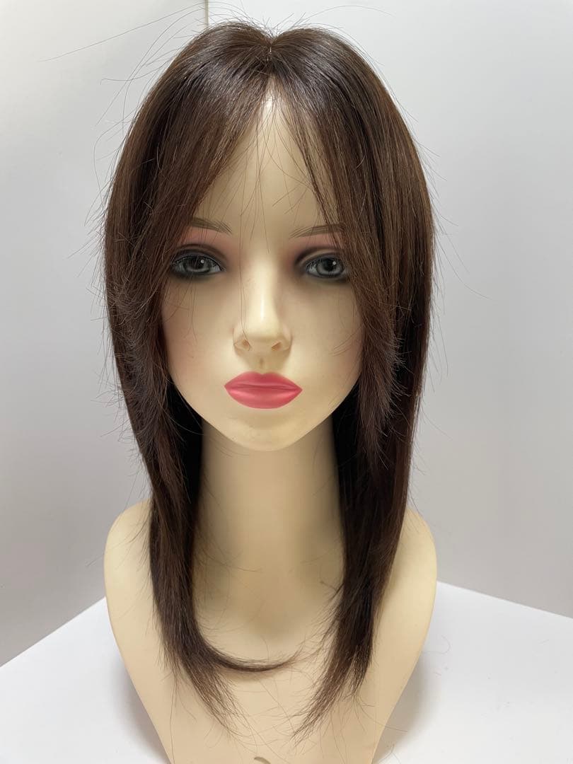 フルウィッグ人毛100%医療ウィッグ鎖骨ミディアム　センターパートダークブラウン