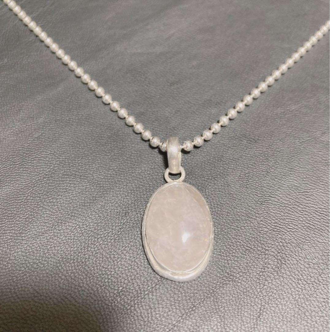 silver925 ローズクォーツペンダント シルバー ボールチェーンネックレス