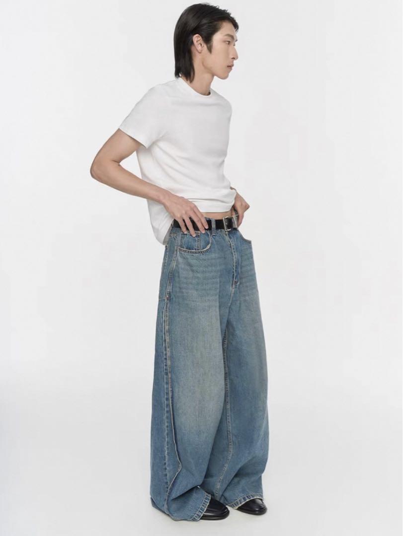 NFAI 24SS ワイドパンツ ジーンズ デコンストラクション変形 baggy