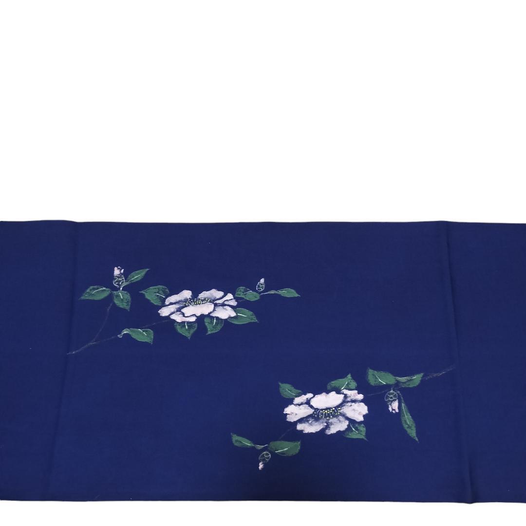 名古屋帯】作家物 草花模様 手描き 正絹 カジュアル 紺 青