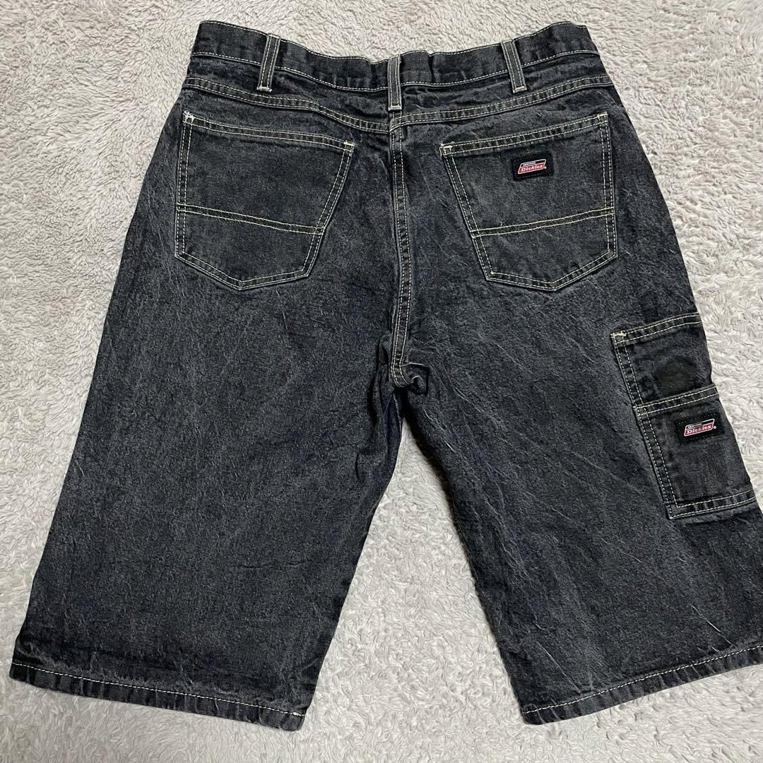 Dickies ブラックデニムパンツ ダブルニー サイドポケットW32 先