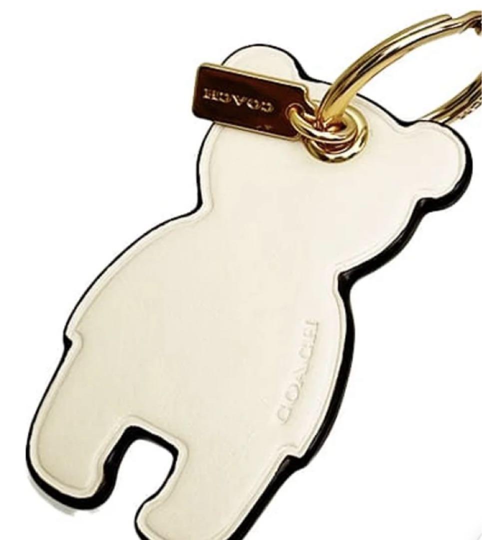 格安新品  COACH コーチ シグネチャー レザーキーチャーム くま ホワイト 小物