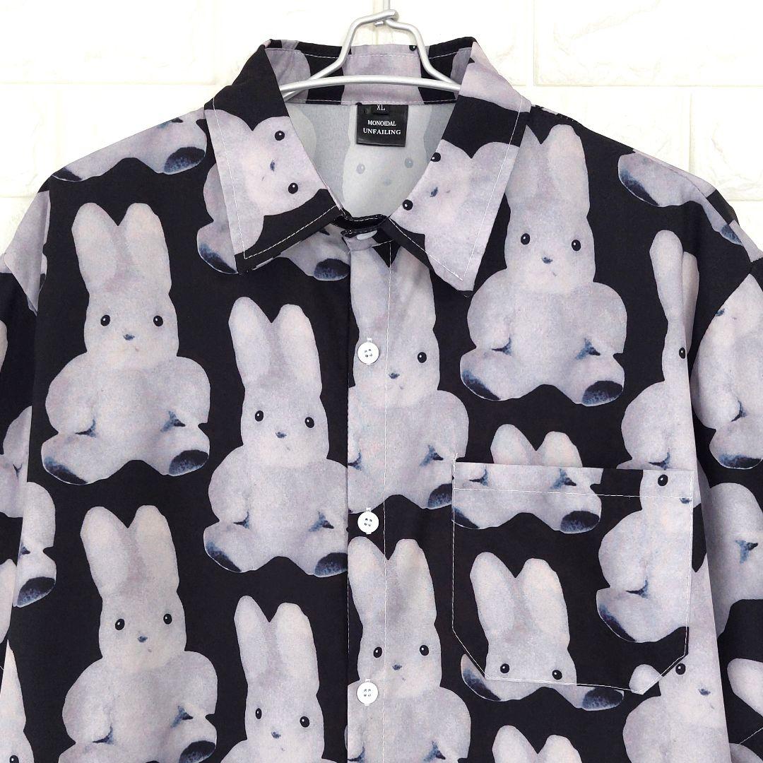 【初回限定】 美品】半袖シャツ 開襟シャツ ユニセックス XL 総柄 ウサギ柄 トップス