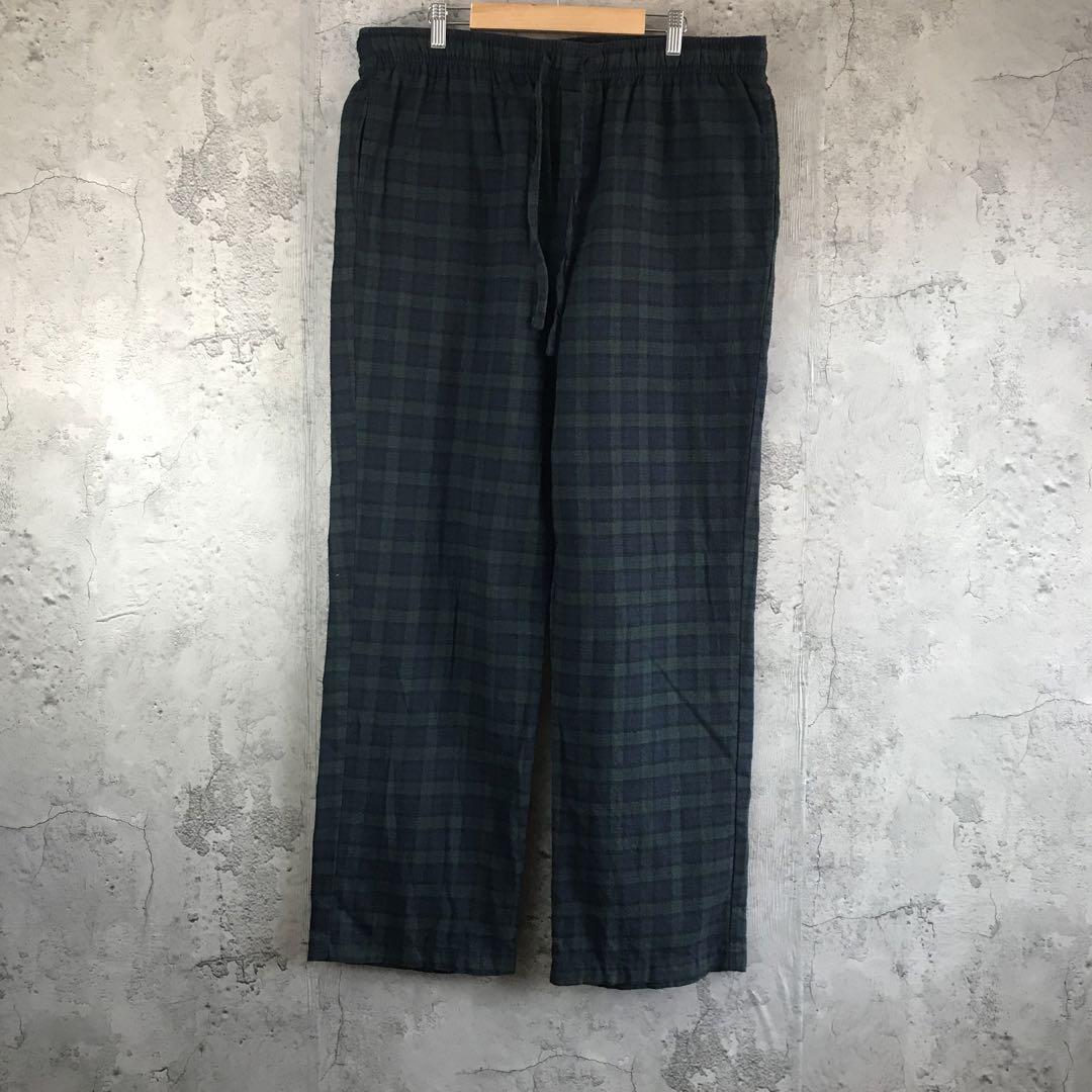 Z3747古着　チェックパンツ　パジャパンツ　緑　紺　黒　90s Y2K