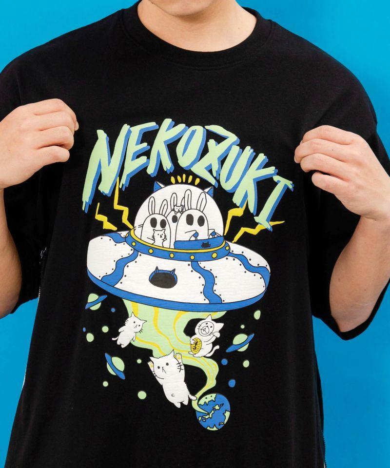 スカラーパリティ352120：ネコ好きおばけうさぎUFO柄Tシャツ