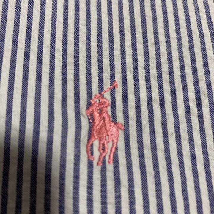 定番セール ラルフローレン 刺繍ロゴ 青 白 2v9u8-m15008767006 ストライプ半袖シャツ BDシャツ SALE本物保証