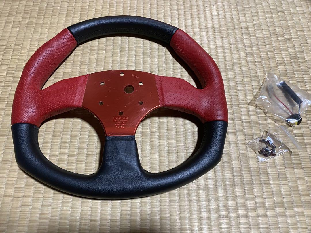 【希少】MOMO コマンドレッドスポーク　レザー　ステアリング　350㎜ 当時物