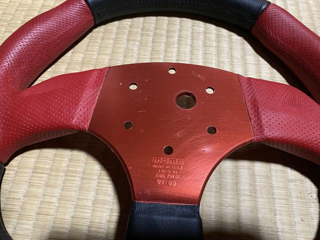 【希少】MOMO コマンドレッドスポーク　レザー　ステアリング　350㎜ 当時物