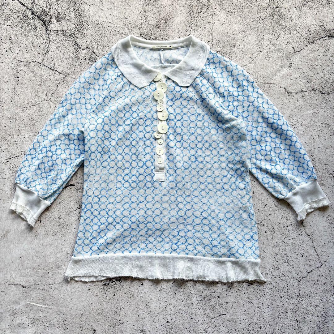 美品 mina perhonen ミナペルホネン タンバリン 七分袖 ポロ生地