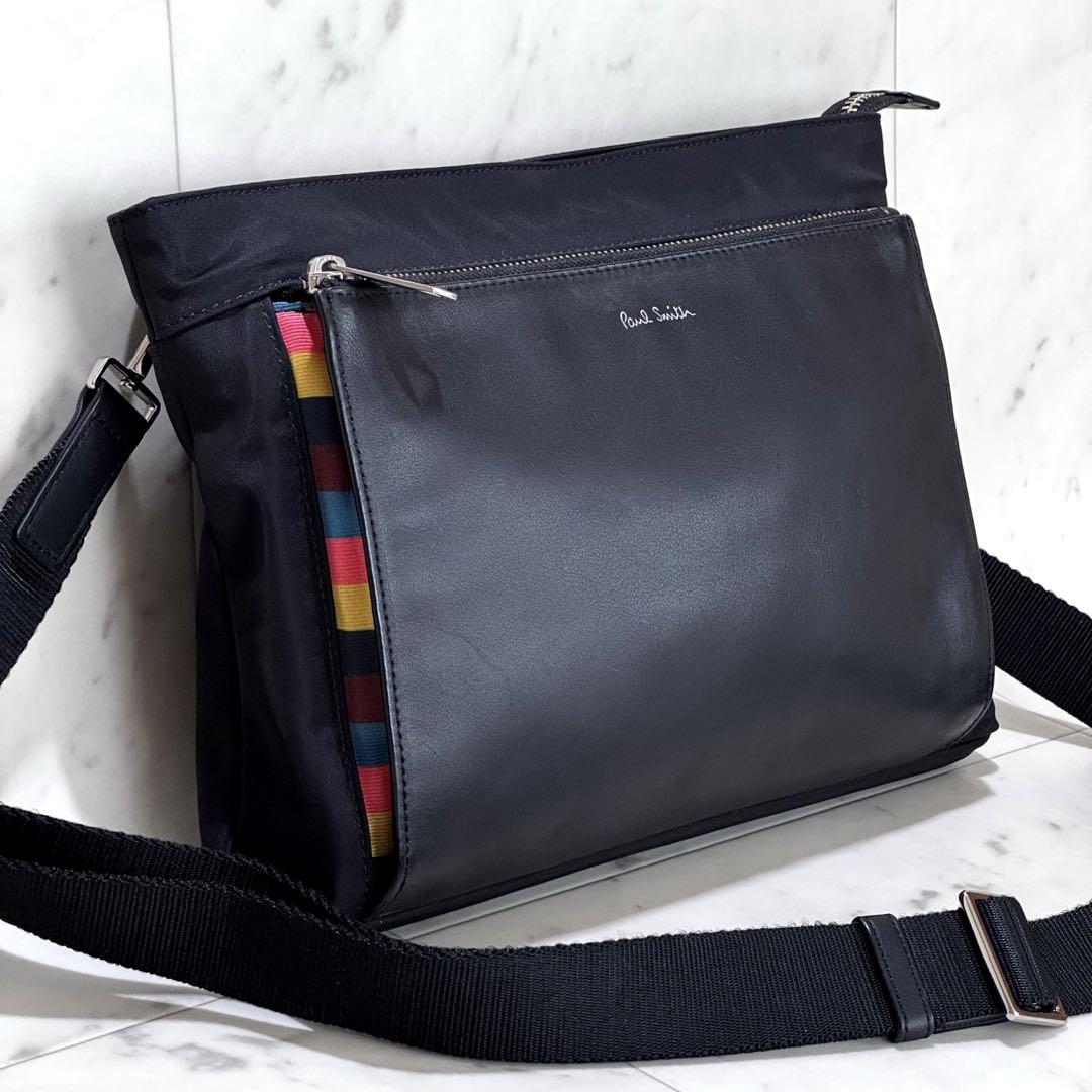 【美品・現行】ポールスミス ショルダーバッグ マルチストライプ レザー ナイロン