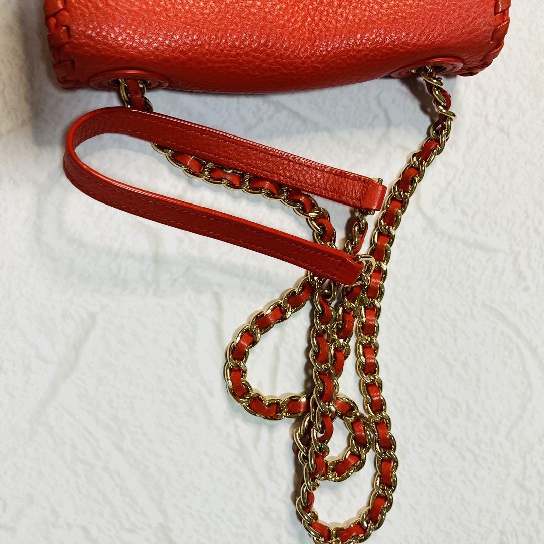 Tory Burch レザー ショルダーバッグ　朱色
