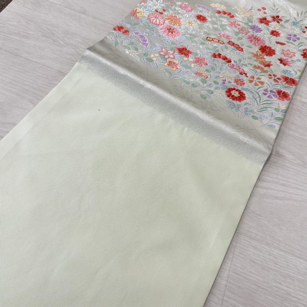 数量限定セール  名古屋帯 メルカリ - RO-3531 着物 正絹 九寸 草花模様 銀彩 唐織 着物・浴衣