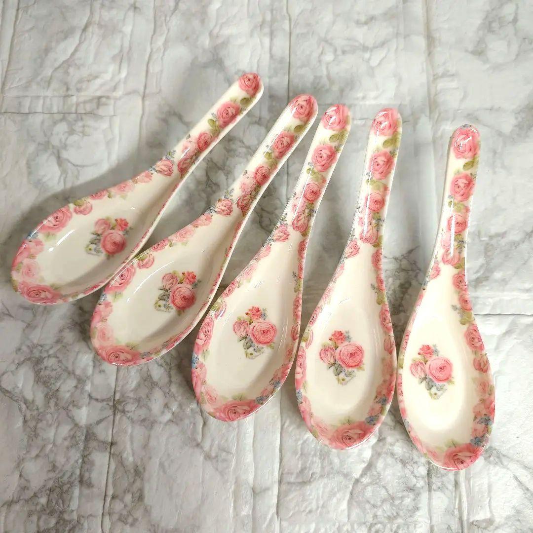 バラの花柄 　メラミン製レンゲ 　5本セット
