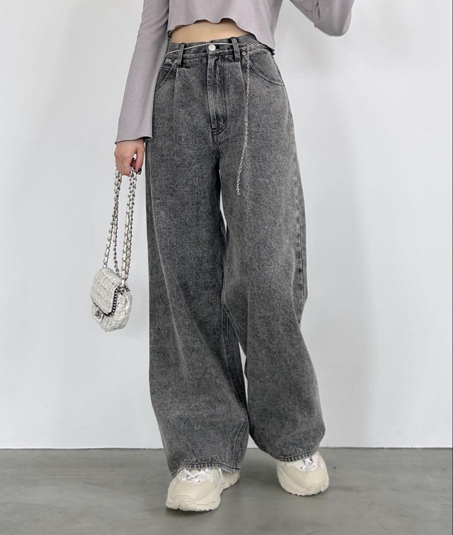 Heather ハイウエストデニムワイドパンツ　グレー　184434