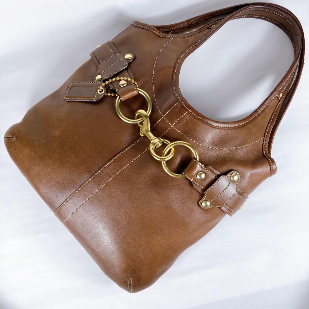 【COACH】コーチ トートバッグ ハンドバッグ 茶 本革 大きな金具