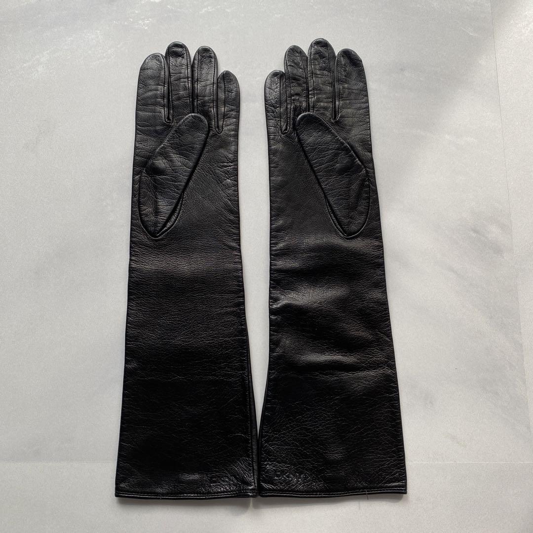 美品　DKNY レザーロンググローブ　ブラック　黒革手袋　サイズ21cm