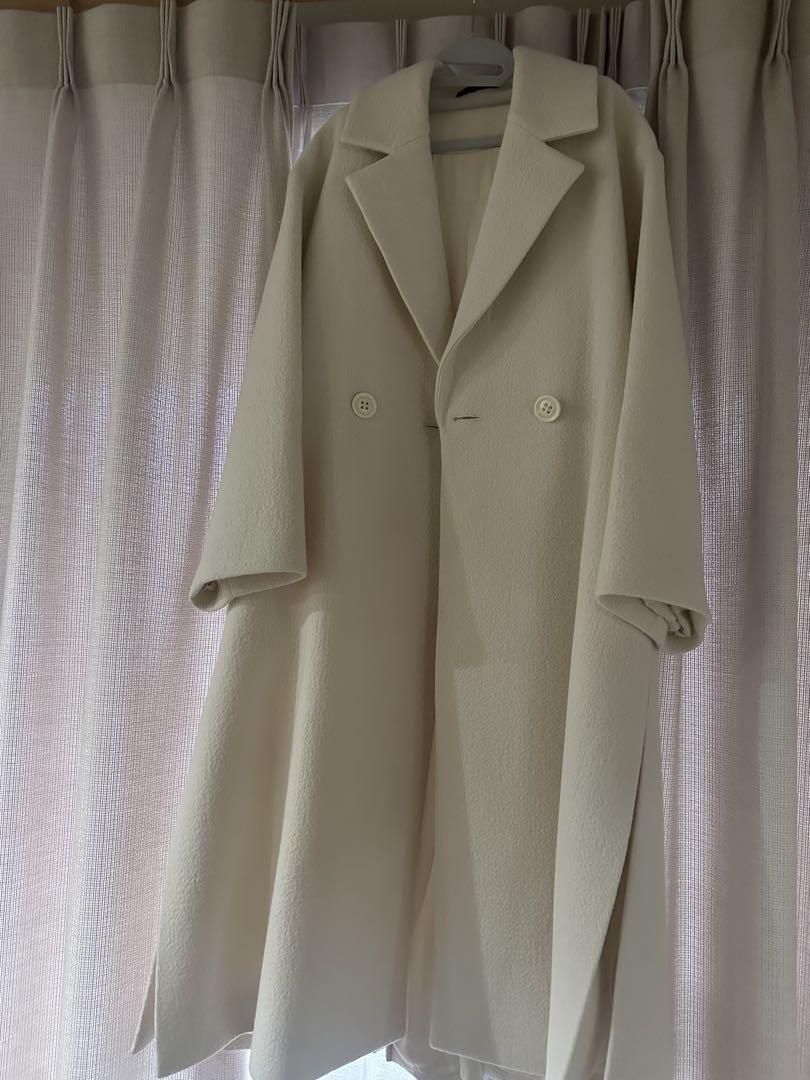 ダブルブレスト ロングコート ホワイト 超美品】styling/ ホワイトロングコート ダブルブレスト