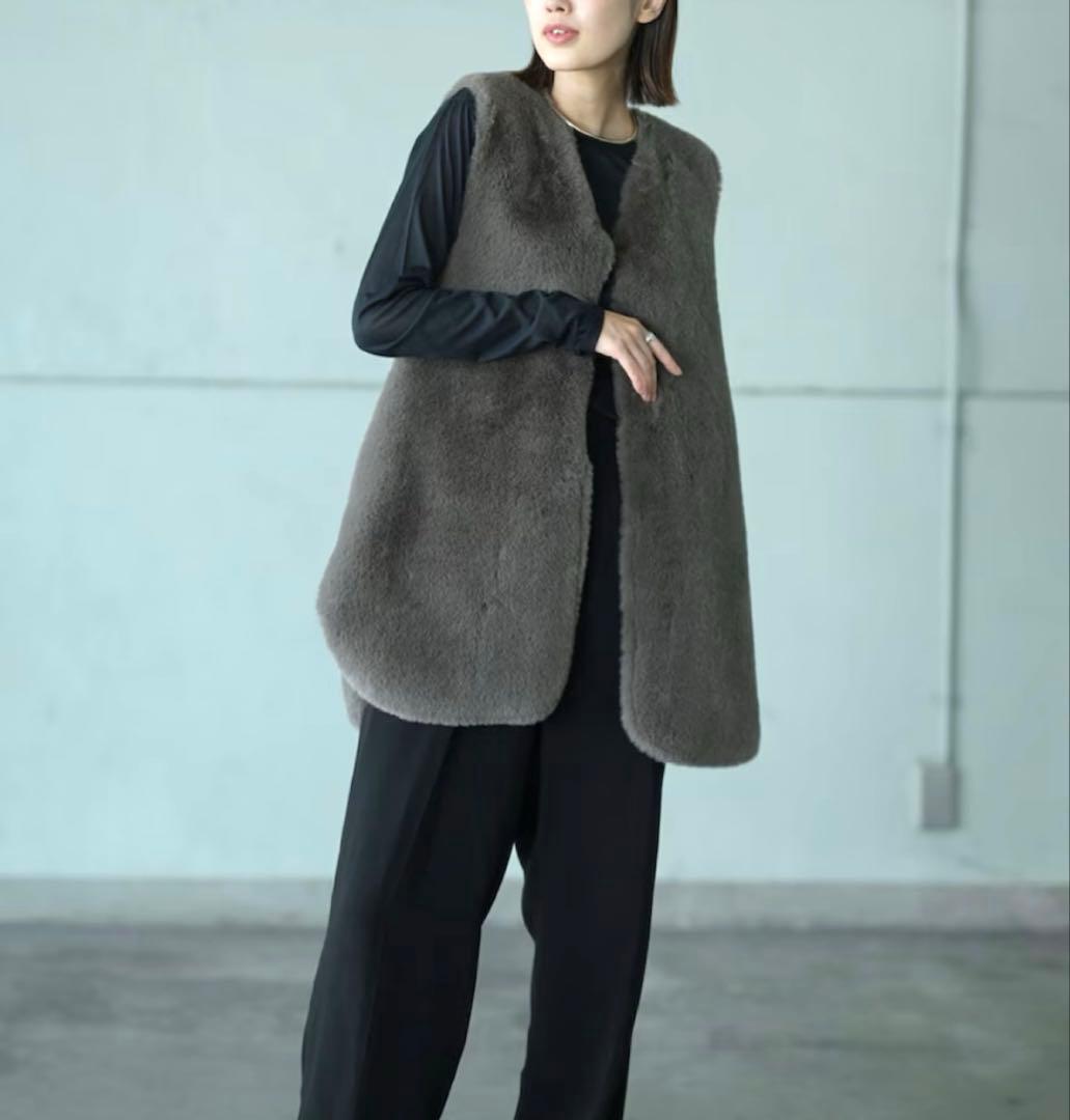 HERENCIA ファー × ムートン リバーシブル ファーベスト グレージュ SIZE HERENCIA