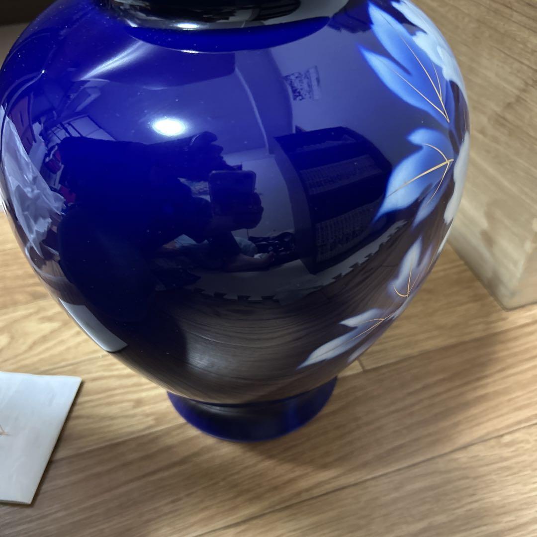 深川製磁 青色花柄花瓶