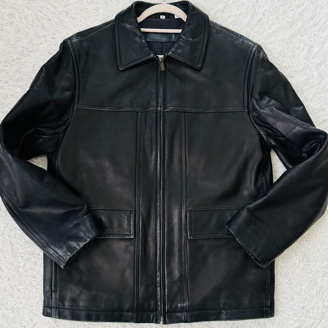 海外最新 極美品✨アルファニ 本革レザージャケットL相当ロゴファスナー ジャケット・アウター