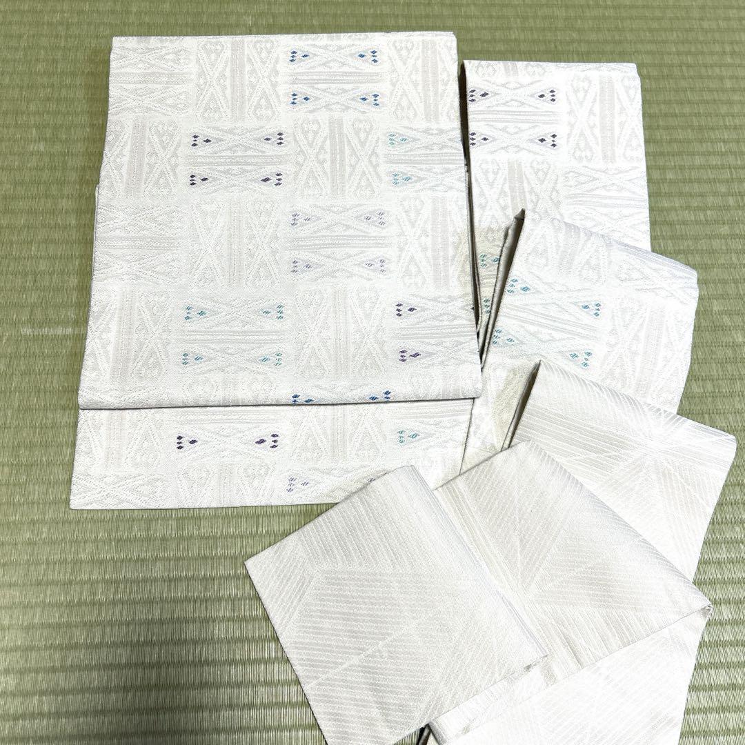 正絹 名古屋帯 生成り ラメ 幾何学模様 画像5