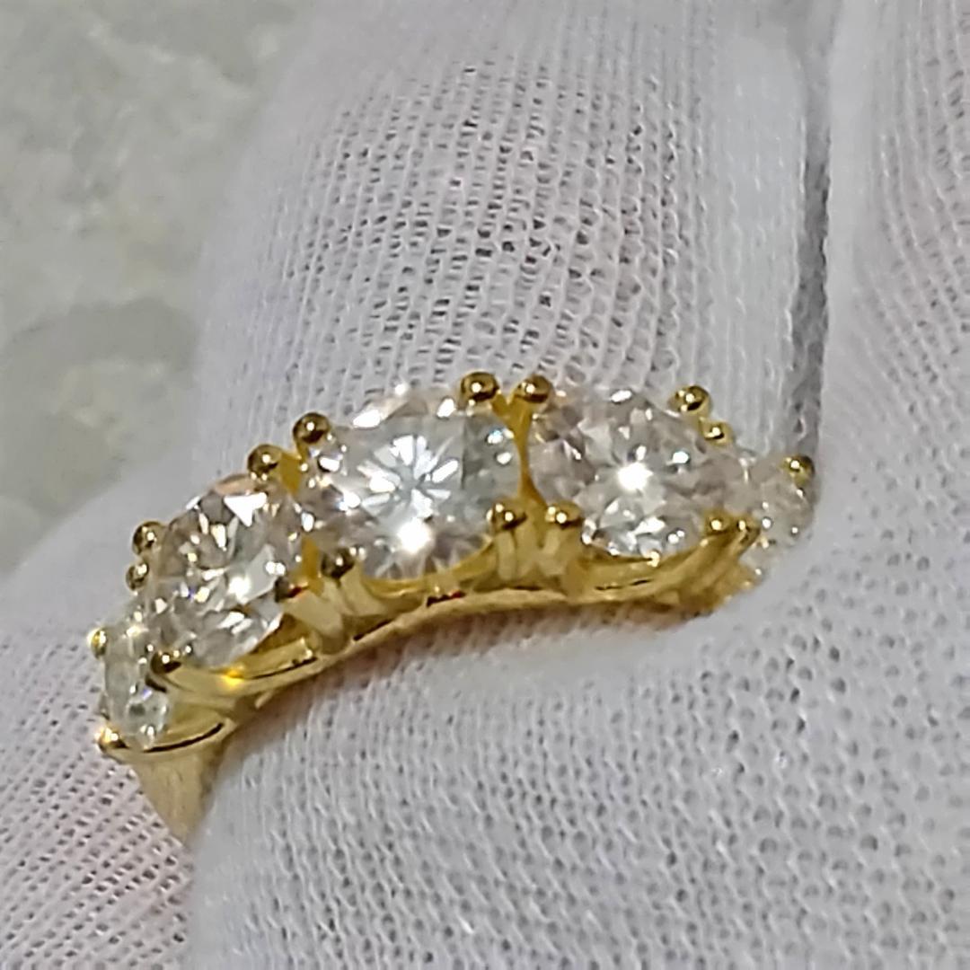 鑑別書付き】 モアサナイトリング 5石 最高ランクD 合計3.6ct 16号