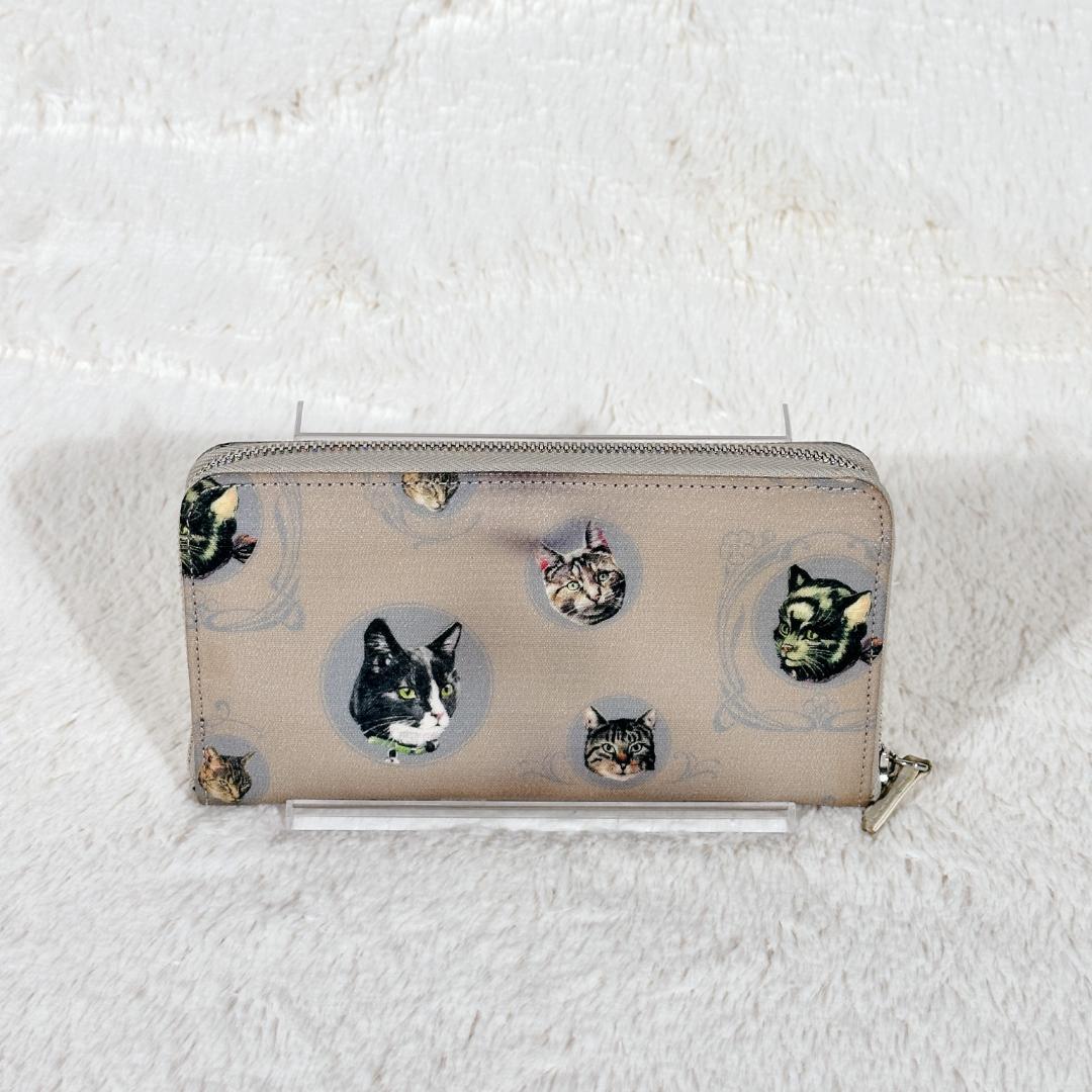 UNDERCOVER 長財布 猫 総柄 グレージュ ラウンドジップ ヴィンテージ