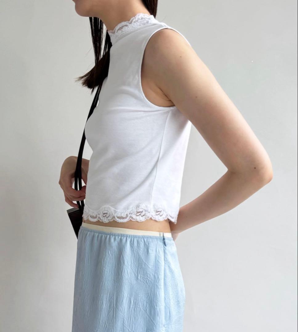 edit for lulu レーストリムノースリーブトップ