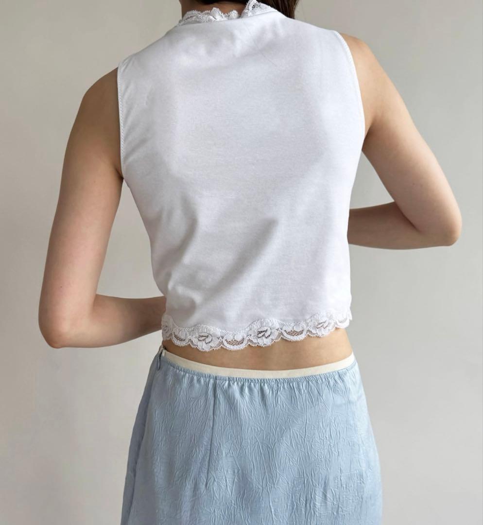 edit for lulu レーストリムノースリーブトップ