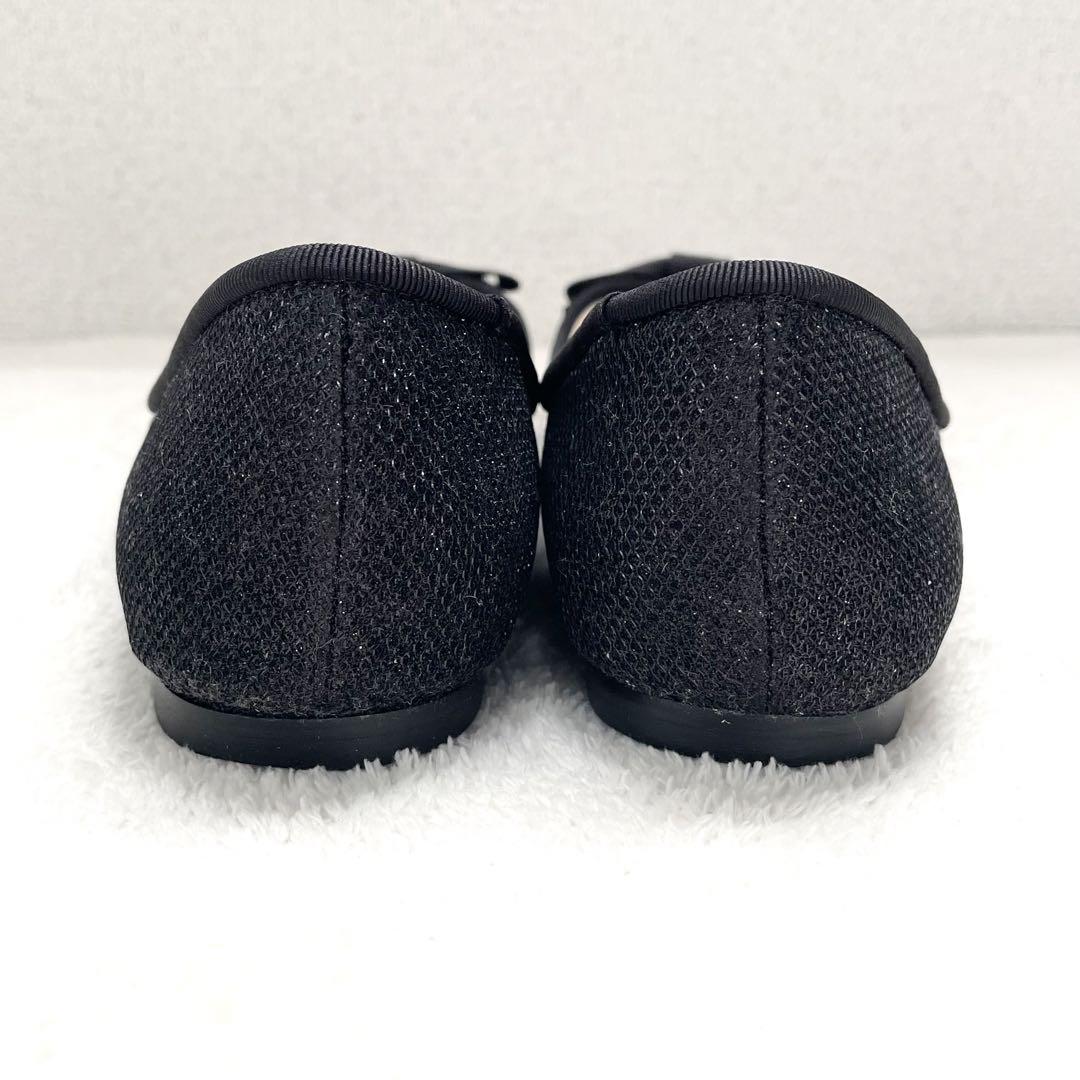 【美品】ランバンオンブルー　リボン　パンプス　24.5　黒　フラットシューズ