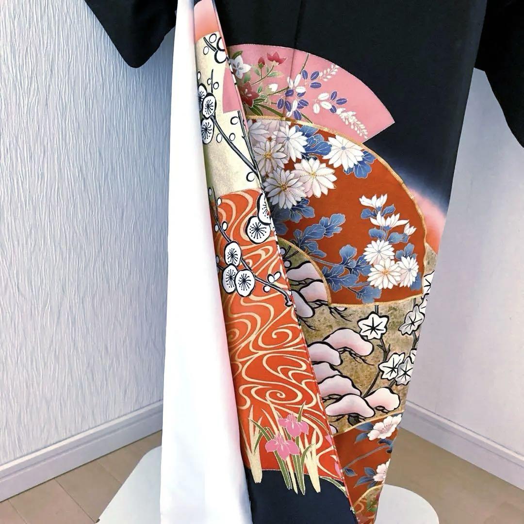 作家もの　黒留袖　トールサイズ　金駒　金箔　五つ紋　袷　落款　比翼付き