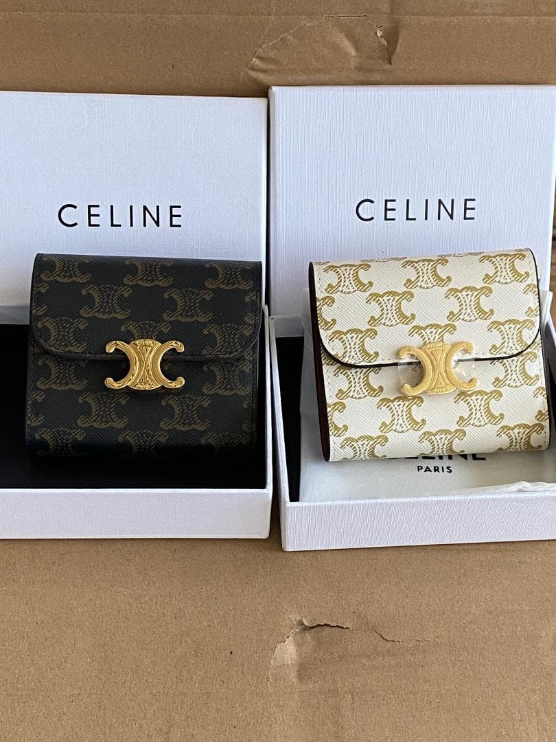 極美品 CELINE セリーヌ レザー 三つ折り財布 ブラック×ホワイト