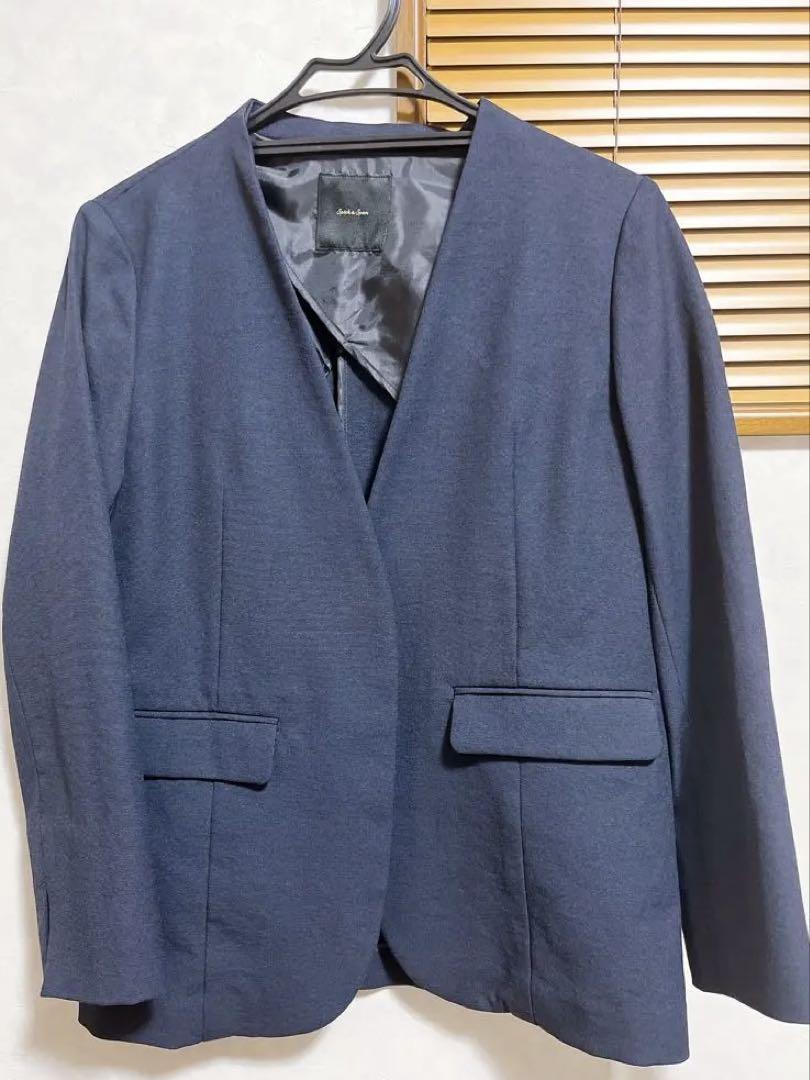 【美品】Spick&Span☆リネンライクノーカラージャケット ネイビー 36