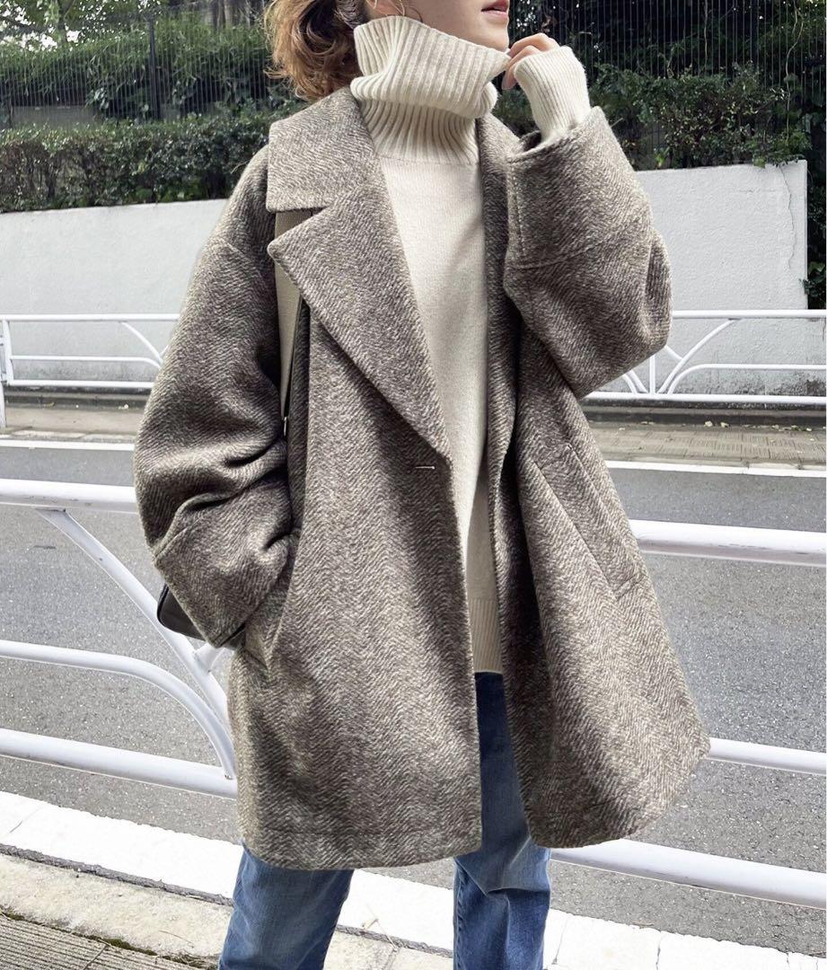 スピックアンドスパン　Wスライバーヘリンボーンミドルコート36サイズ Spick and Span Wスライバーヘリンボーンミドルコート 36 レディース