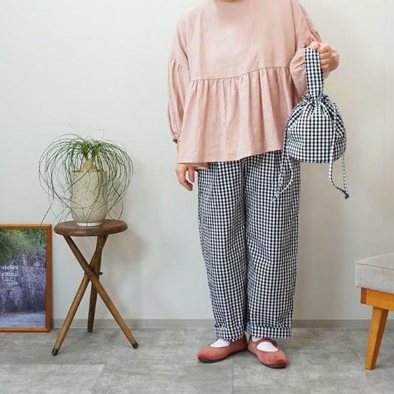 新品 atelier emau ギンガムチェック巾着バッグ