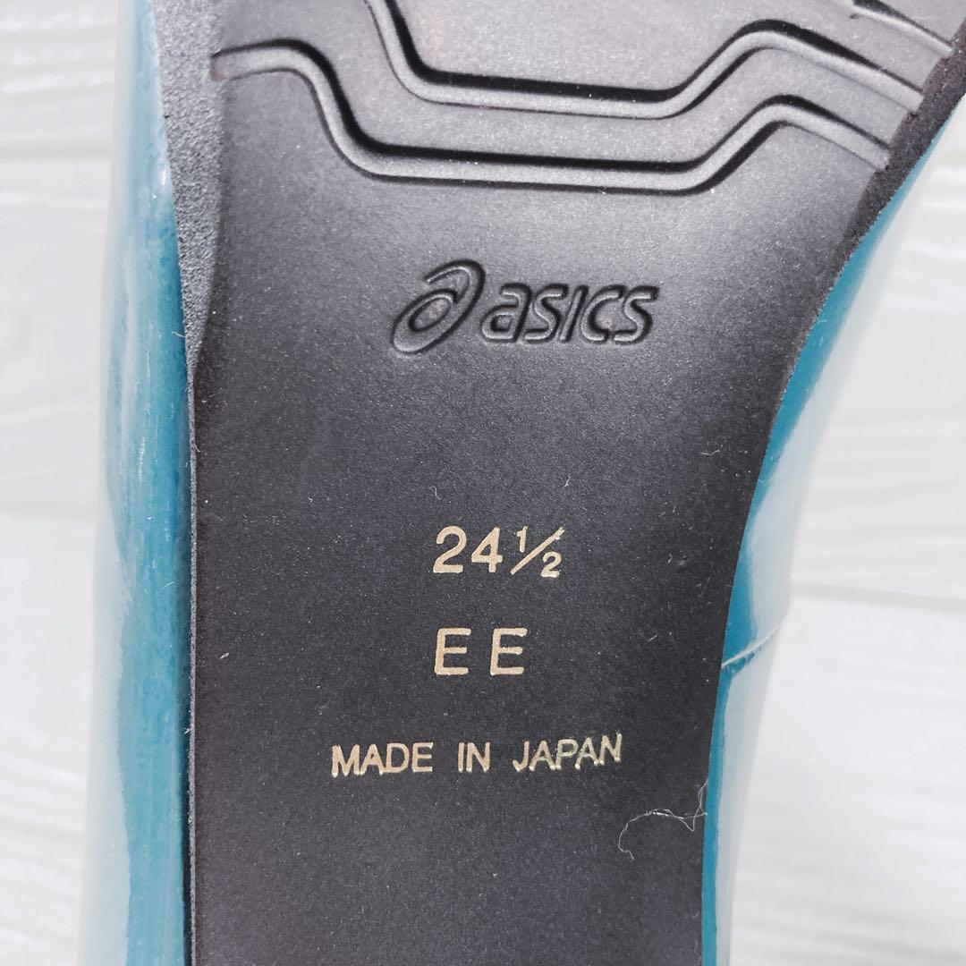【美品】　ペダラ　アシックス　エナメル　パンプス　24.5㎝ グリーン　レザー