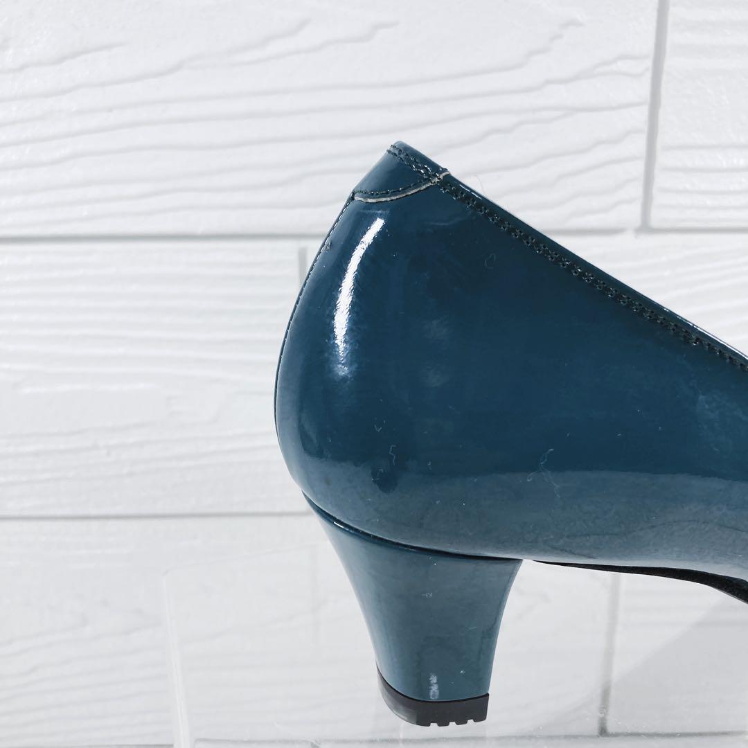 【美品】　ペダラ　アシックス　エナメル　パンプス　24.5㎝ グリーン　レザー
