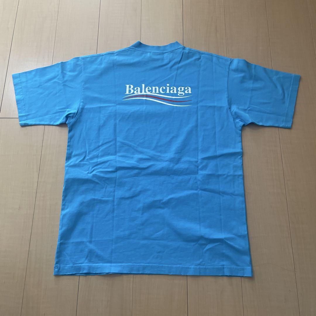 新品未使用 Balenciaga キャンペーンロゴ Tシャツ 641675 青