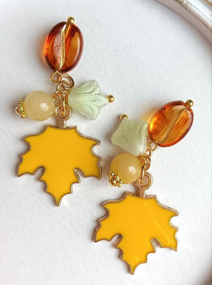 8523 リーフ ハニーストーン珈琲Beans チェコビーズ パーツ